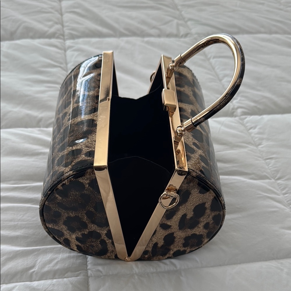Leopard Print Handbag with Gold Accents